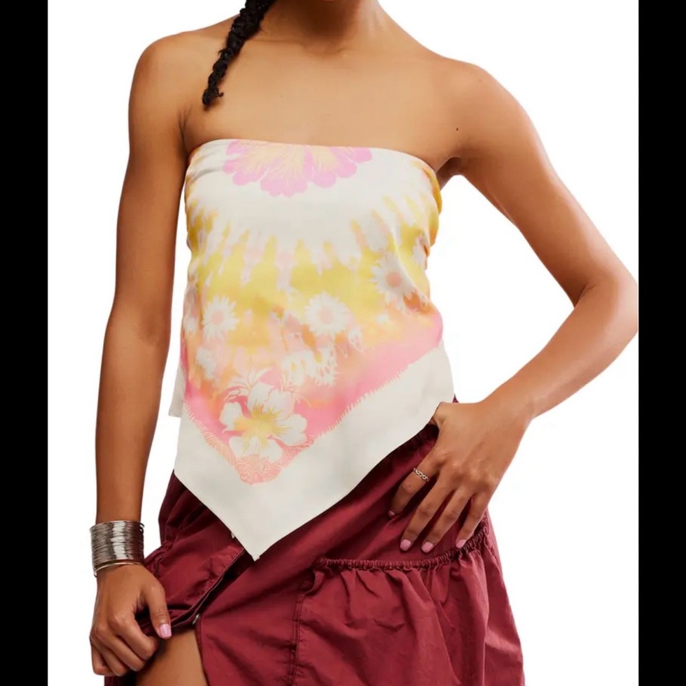 Free People Floral Smocked Top in Pink and Yellow